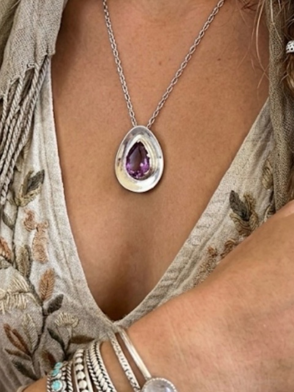 Vintage Los Ballesteros Taxco Sterling Color Change Alexandrite Sapphire Pendant